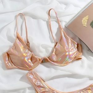 Metallic Underwire Bra & Bottoms Bikini